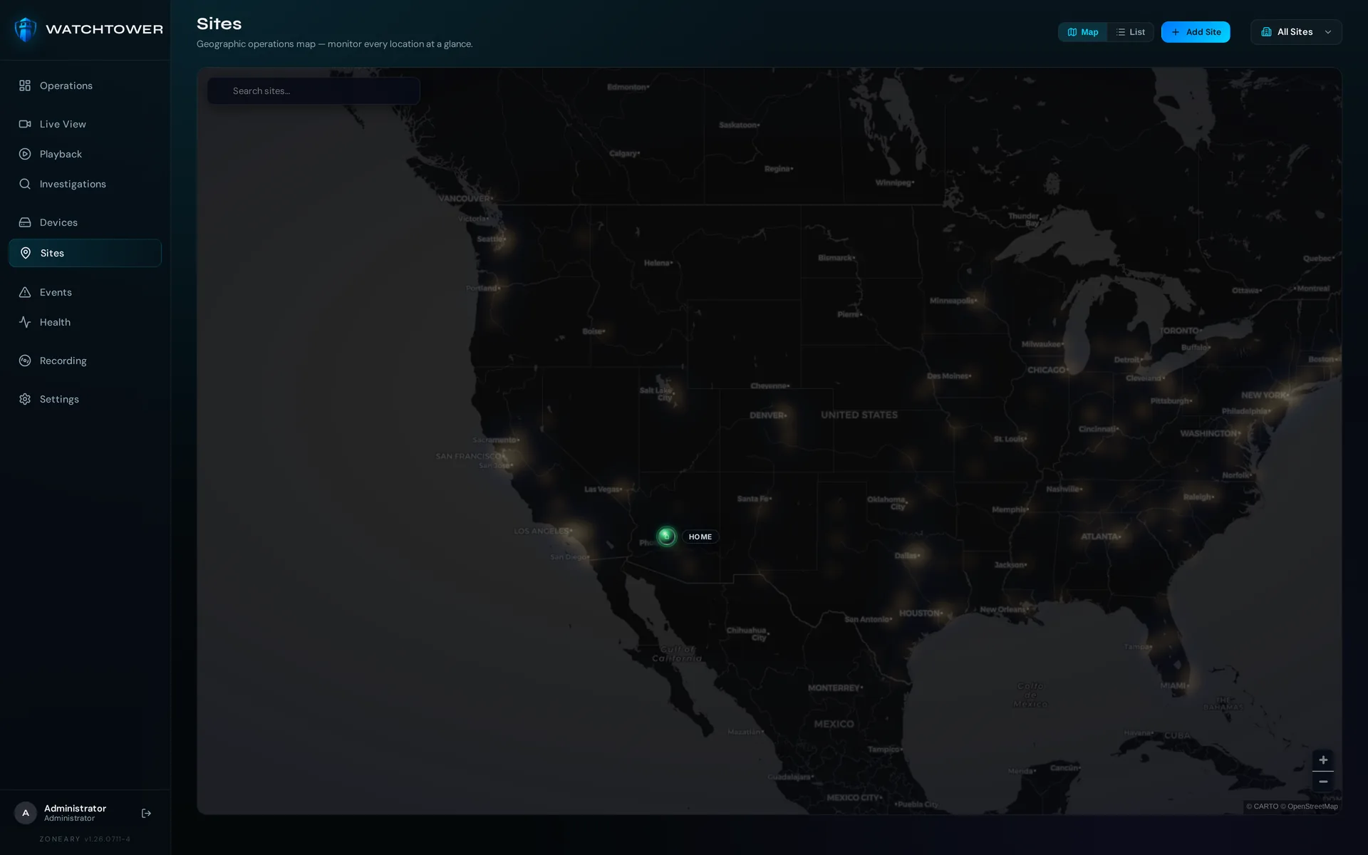 Watchtower Sites geographic operations map